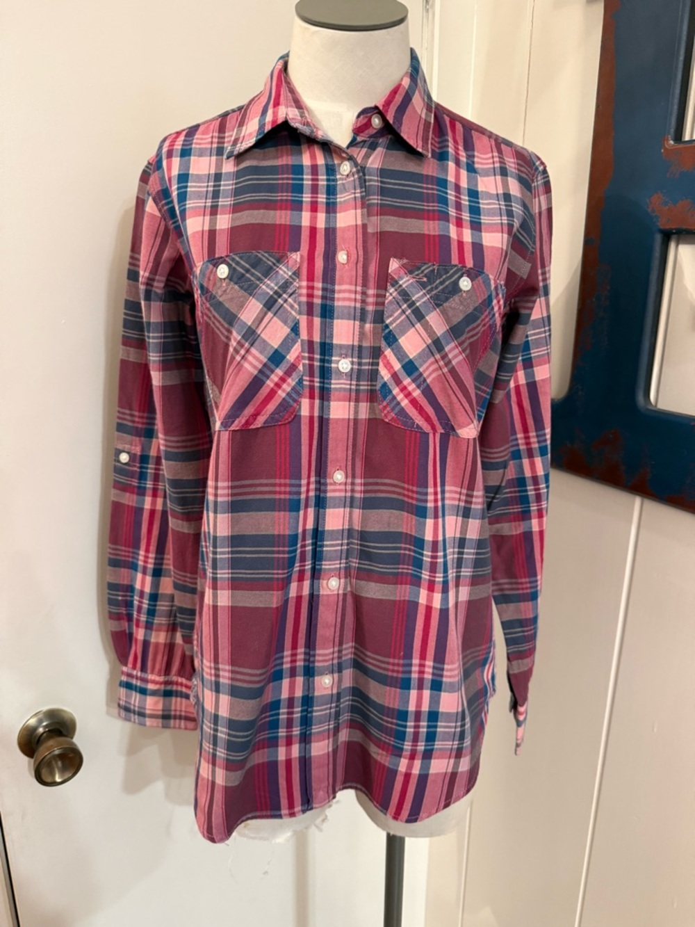 Lauren Ralph Lauren Pink and Blue Plaid Button-Down Shirt Sz Sz